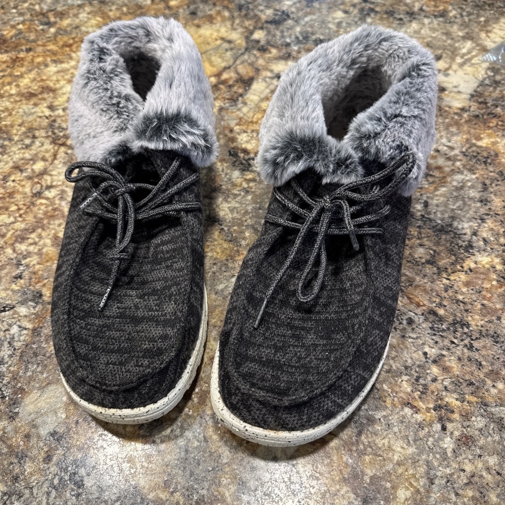 Hey Dude Women's Britt Total Black Fur Lined Casual Shoes Bootie US Size 10